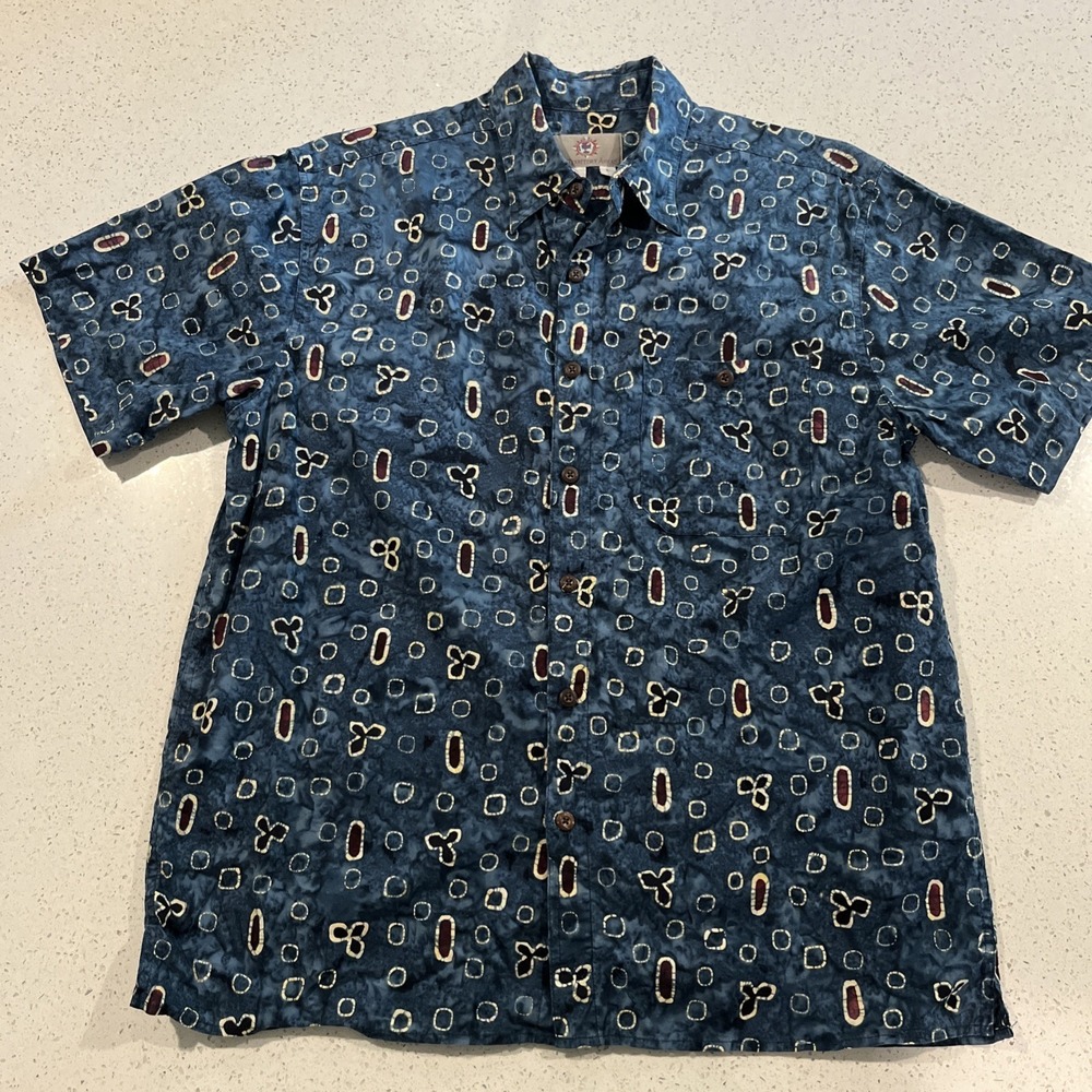 Vintage Territory Ahead Shirt Blue All Over Print AOP Abstract Art S L Button Up